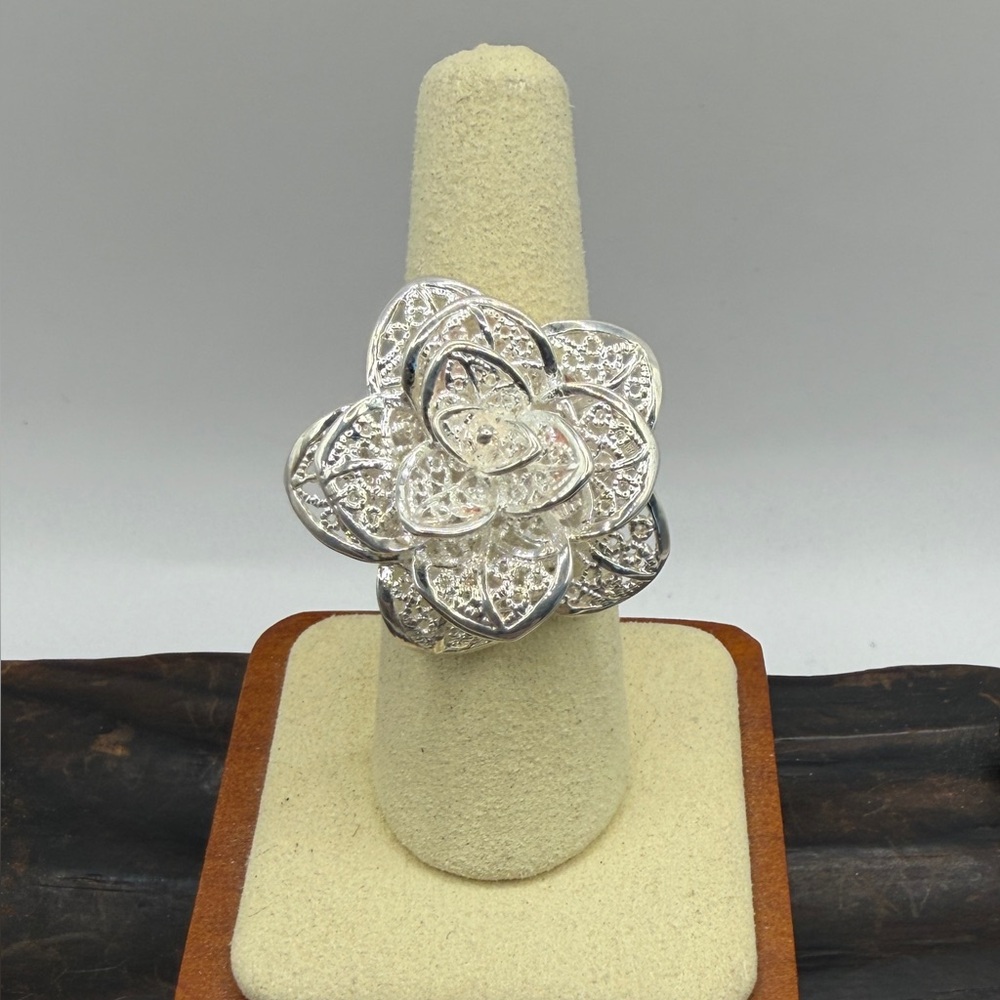 925 Sterling Silver Adjustable Floral Filigree Ring - Picture 5 of 16
